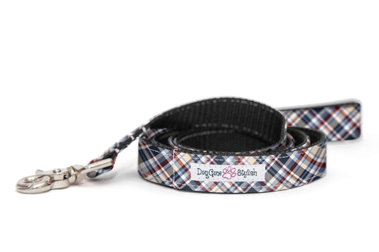 Tan, Blue and White Plaid Dog Leash