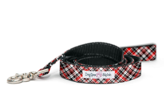 Red, Black and White Plaid Dog Leash