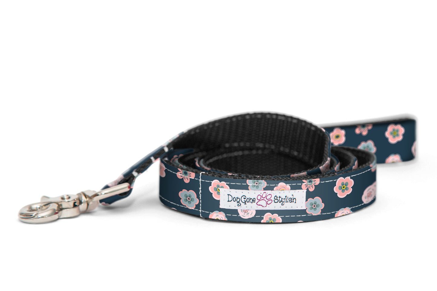 Dark Grey and Pink Small Flowers Dog Leash