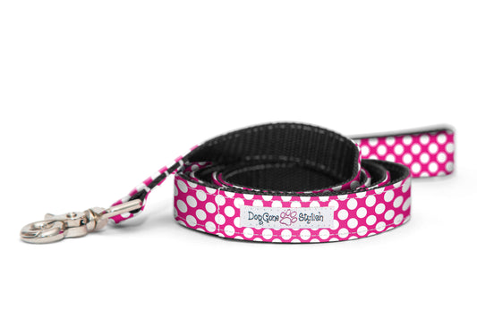 Pink and White Polka Dot Dog Leash