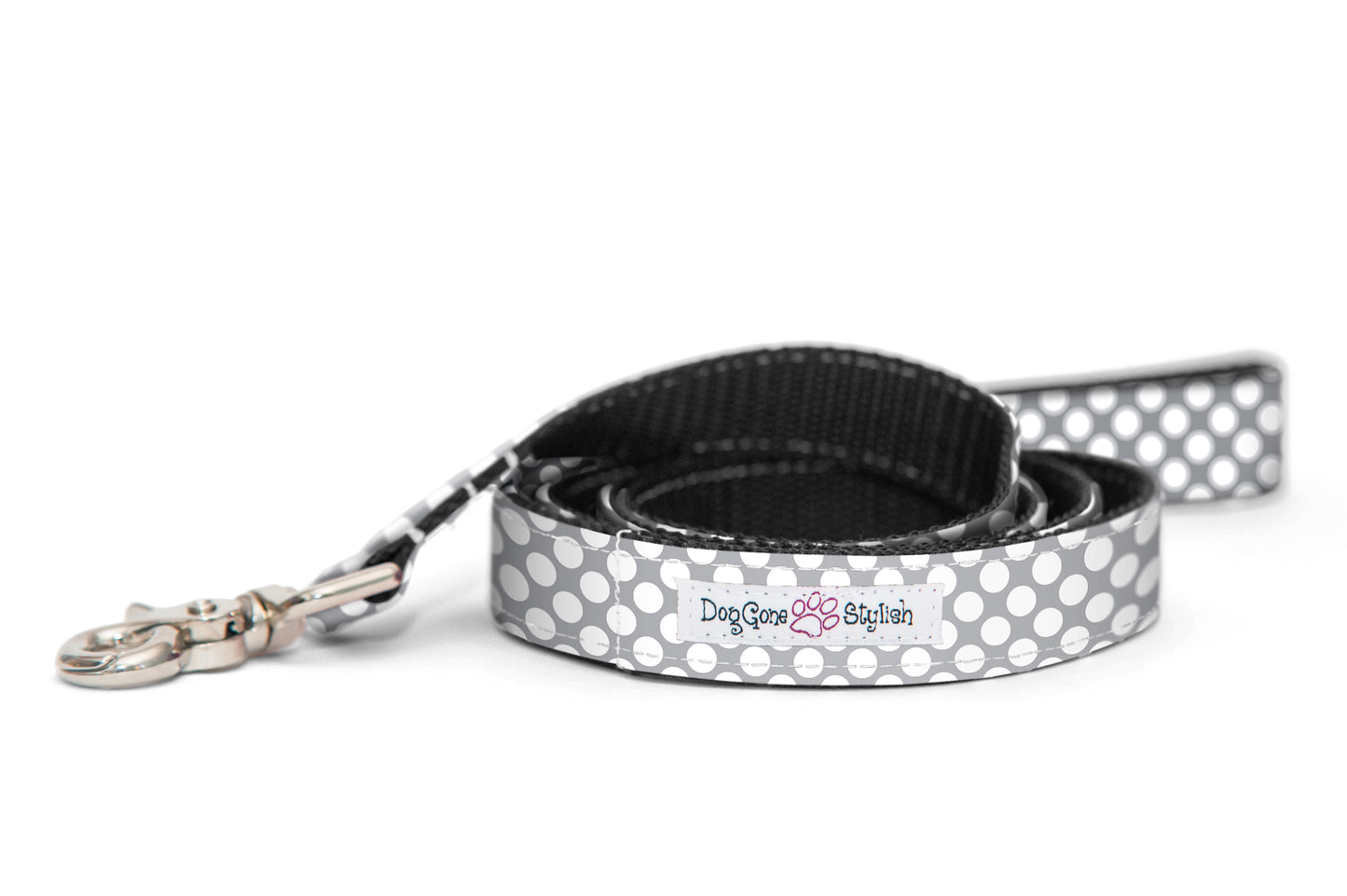 Grey and White Polka Dot Dog Leash