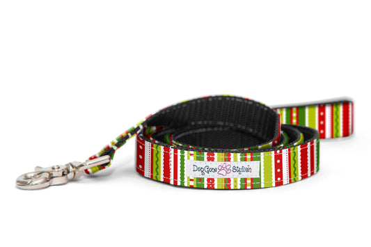 Holiday Christmas Stripes Dog Leash