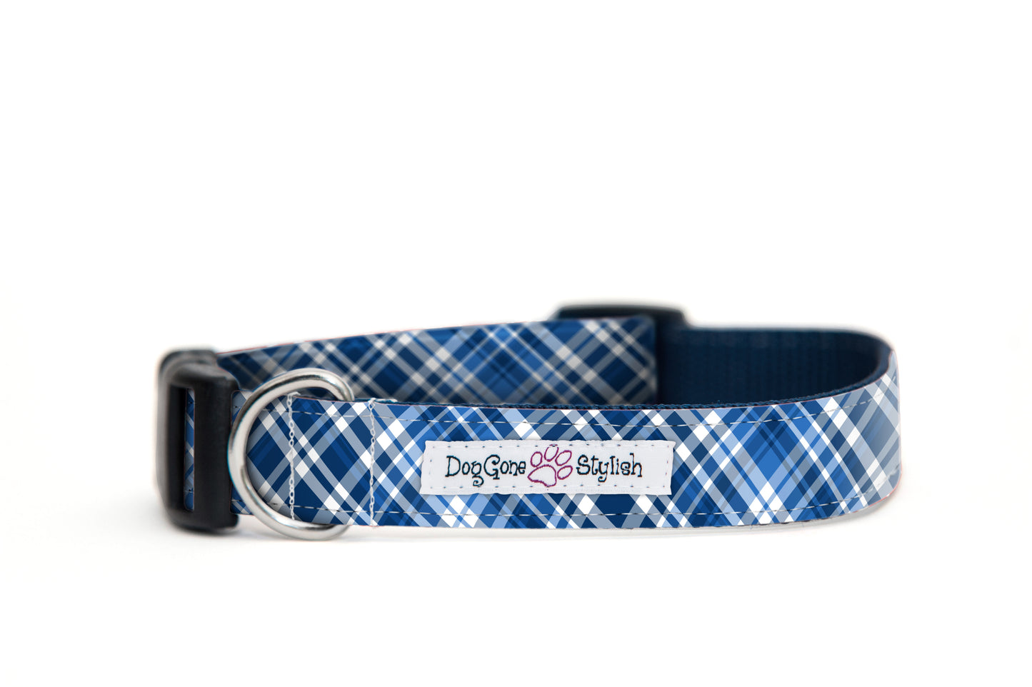 Blue, Black and White Plaid Dog Collar