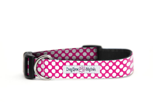 Pink and White Polka Dot Dog Collar