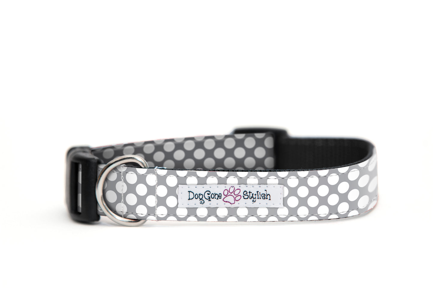 Grey and White Polka Dot Dog Collar